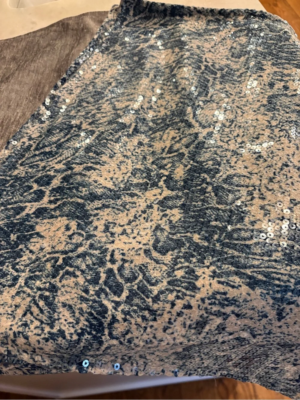 Sequined Azure Blue and Cream Snakeskin  Print Fabric Placemats.
